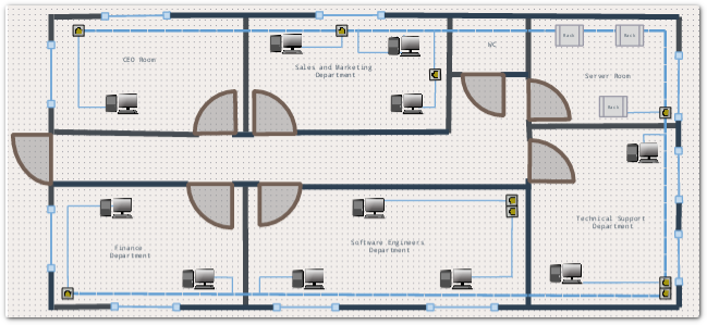 A floor plan diagram built with the flowchart component for Blazor