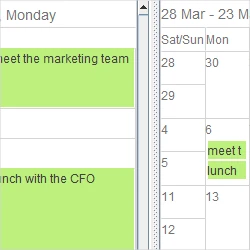 A dual view with a timetable and single month calendar both displaying the same schedule