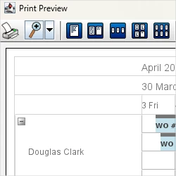 A schedule print preview in the Java Swing time management library