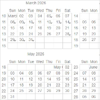 The month range view in the JS calendar control