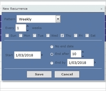 Interactiva crear eventos recurrentes en JavaScript