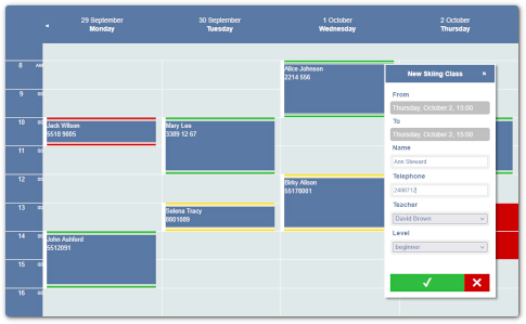 An interactive weekly aapointment schedule created with the JavaScript calendar and timeplanning library.