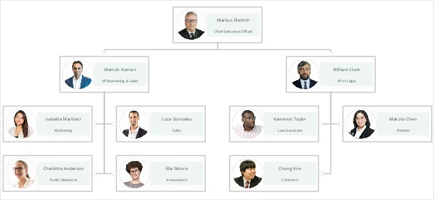 An org chart showing the employees hierarchy