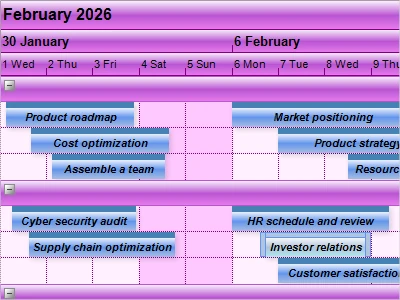 A timeline of project stages and activities