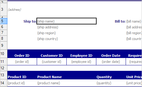 Control de Hoja de Cálculo de WinForms: Plantilla de Factura