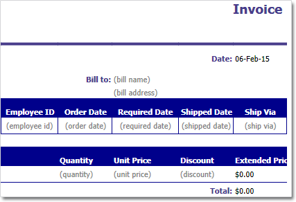 An Invoice template made with the spreadsheet component